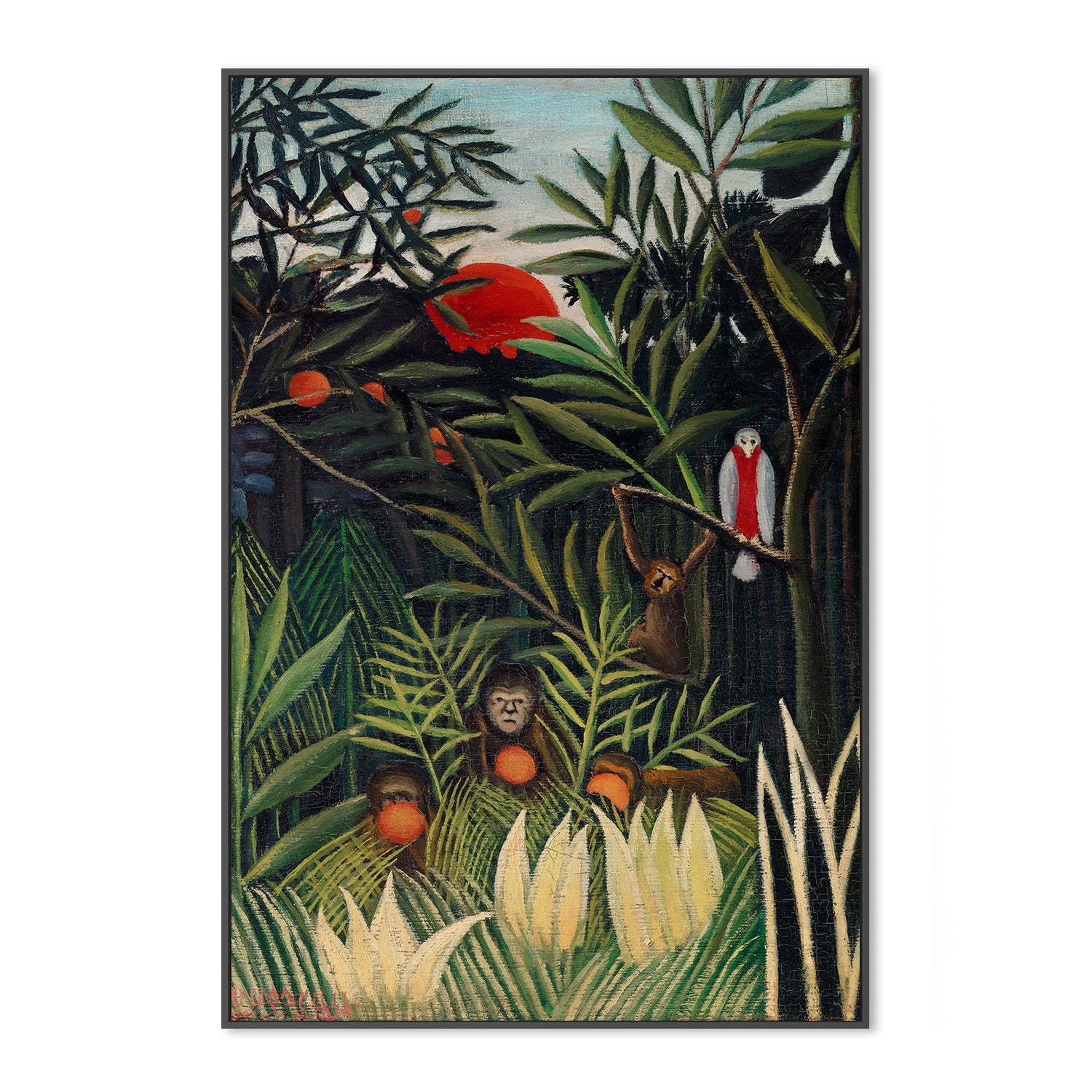 wall-art-print-canvas-poster-framed-Monkeys And Parrot In The Virgin Forest-3