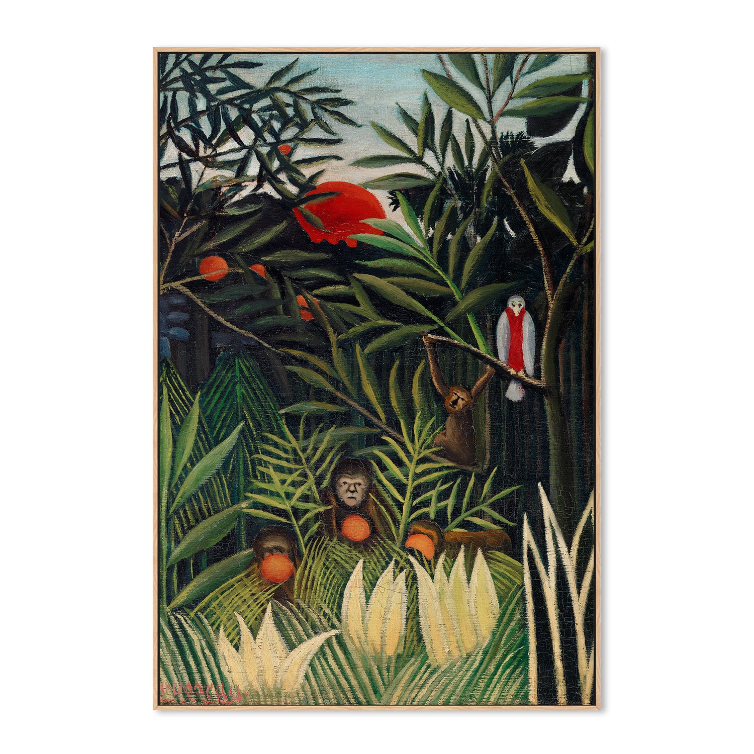 wall-art-print-canvas-poster-framed-Monkeys And Parrot In The Virgin Forest-4