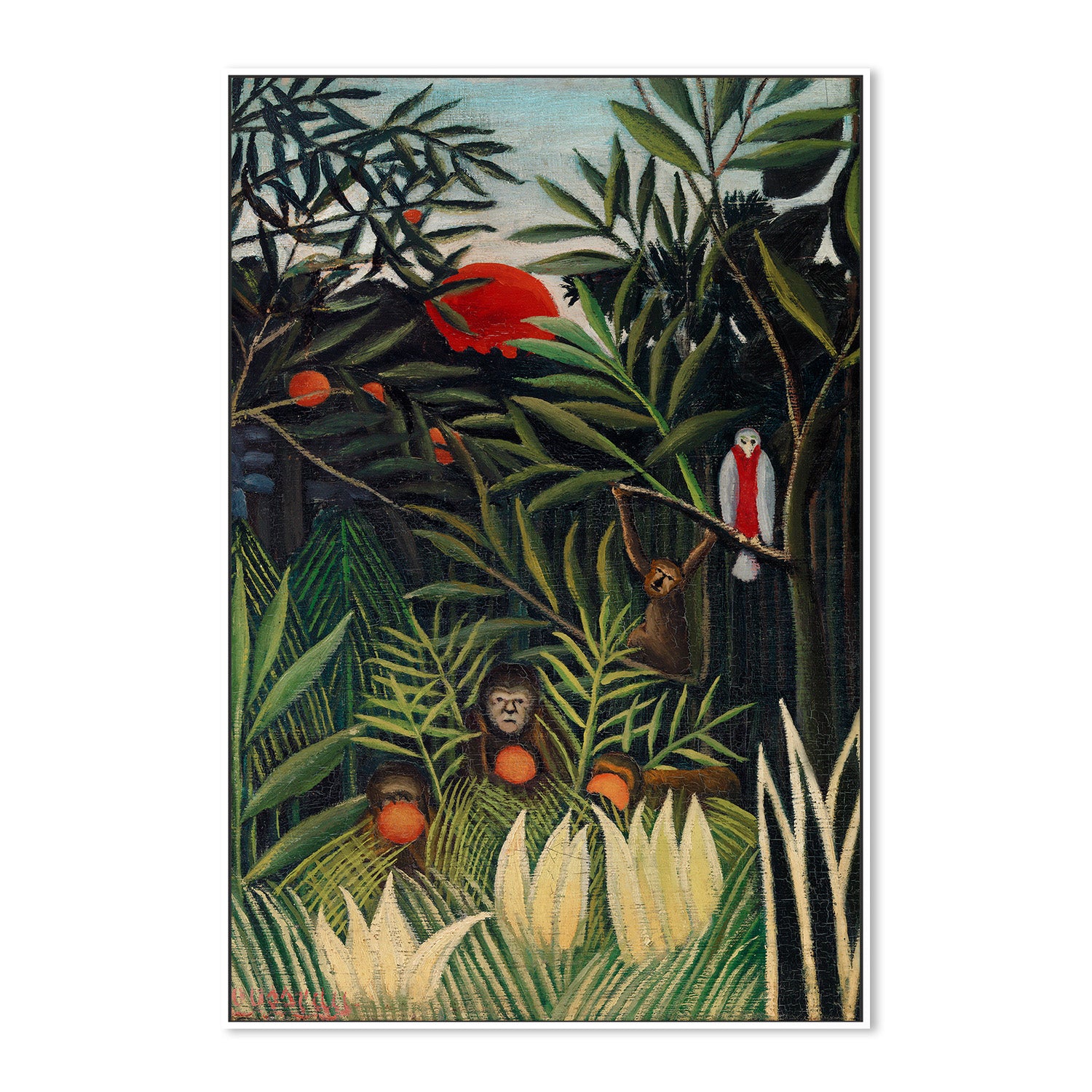 wall-art-print-canvas-poster-framed-Monkeys And Parrot In The Virgin Forest-5