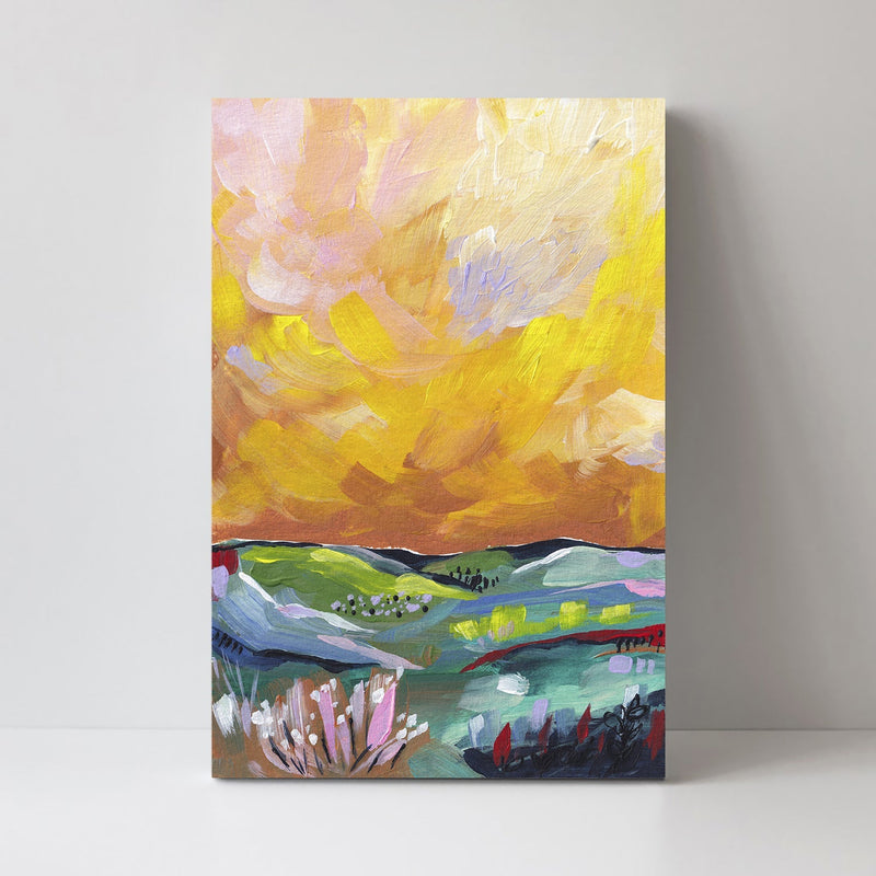 wall-art-print-canvas-poster-framed-Moody Yellow Landscape-by-Lia Nell-Gioia Wall Art