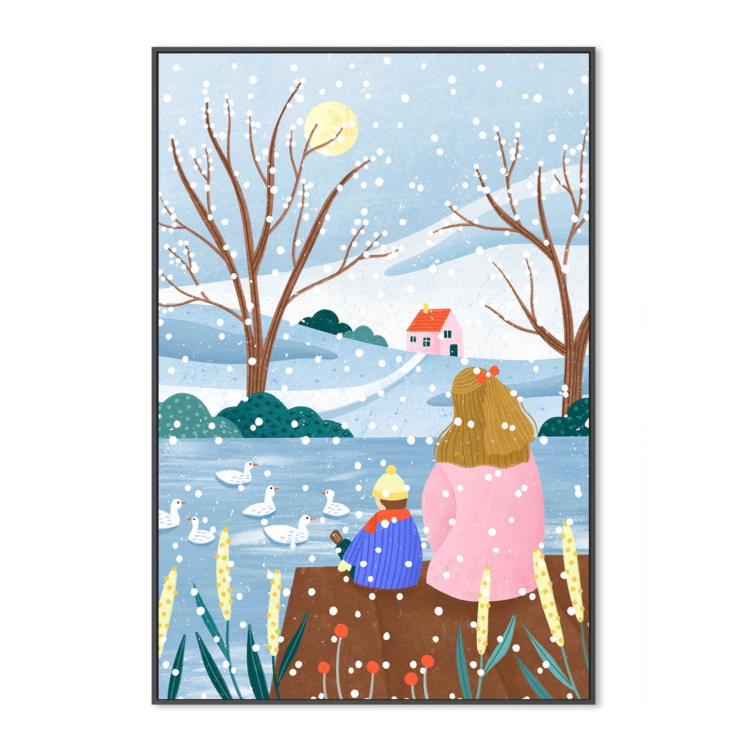wall-art-print-canvas-poster-framed-Mother and Child At Winter Lake-3