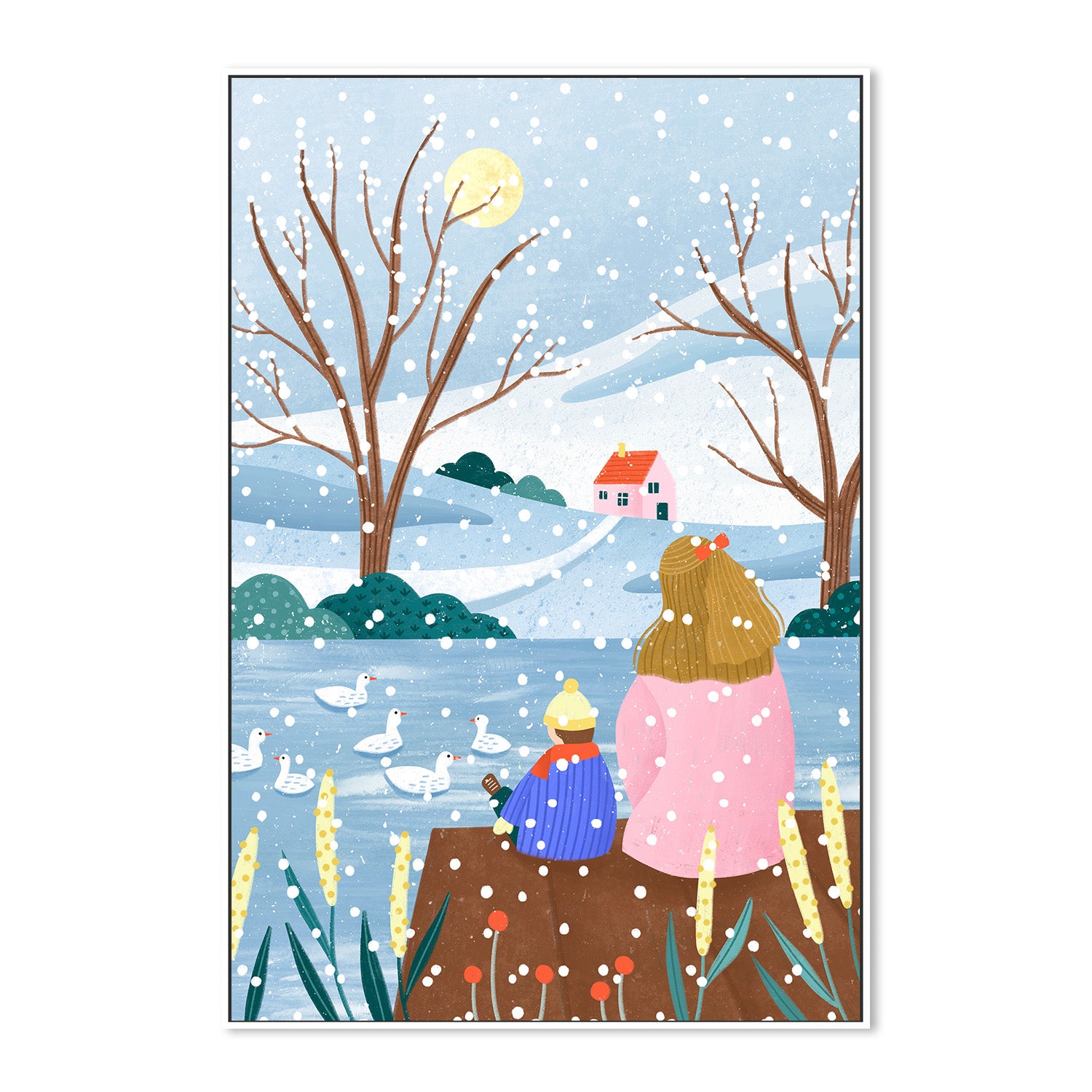 wall-art-print-canvas-poster-framed-Mother and Child At Winter Lake-5