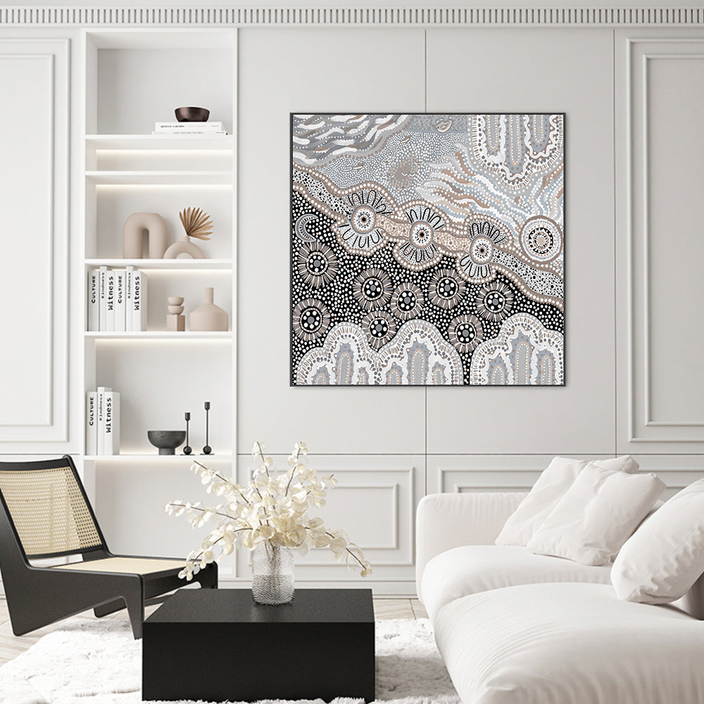 wall-art-print-canvas-poster-framed-My Country Home, Brown And Blue Tones-2