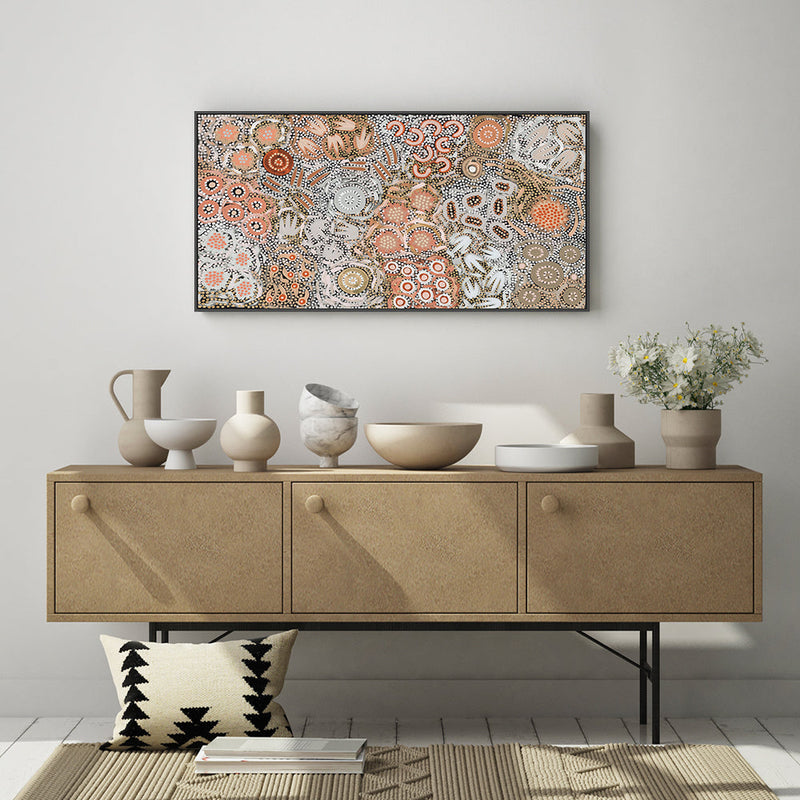 wall-art-print-canvas-poster-framed-My Great Great Grandmothers Land, Style A, Pastel Colour-by-Azeza Possum-Gioia Wall Art