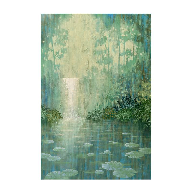wall-art-print-canvas-poster-framed-Mysterious Waterfall And Water Lily Pond , By Ekaterina Prisich-1