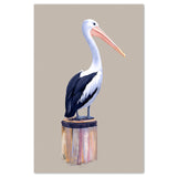 wall-art-print-canvas-poster-framed-Navy And Pink Pelican On Beige Background-by-Reeve King Art-Gioia Wall Art
