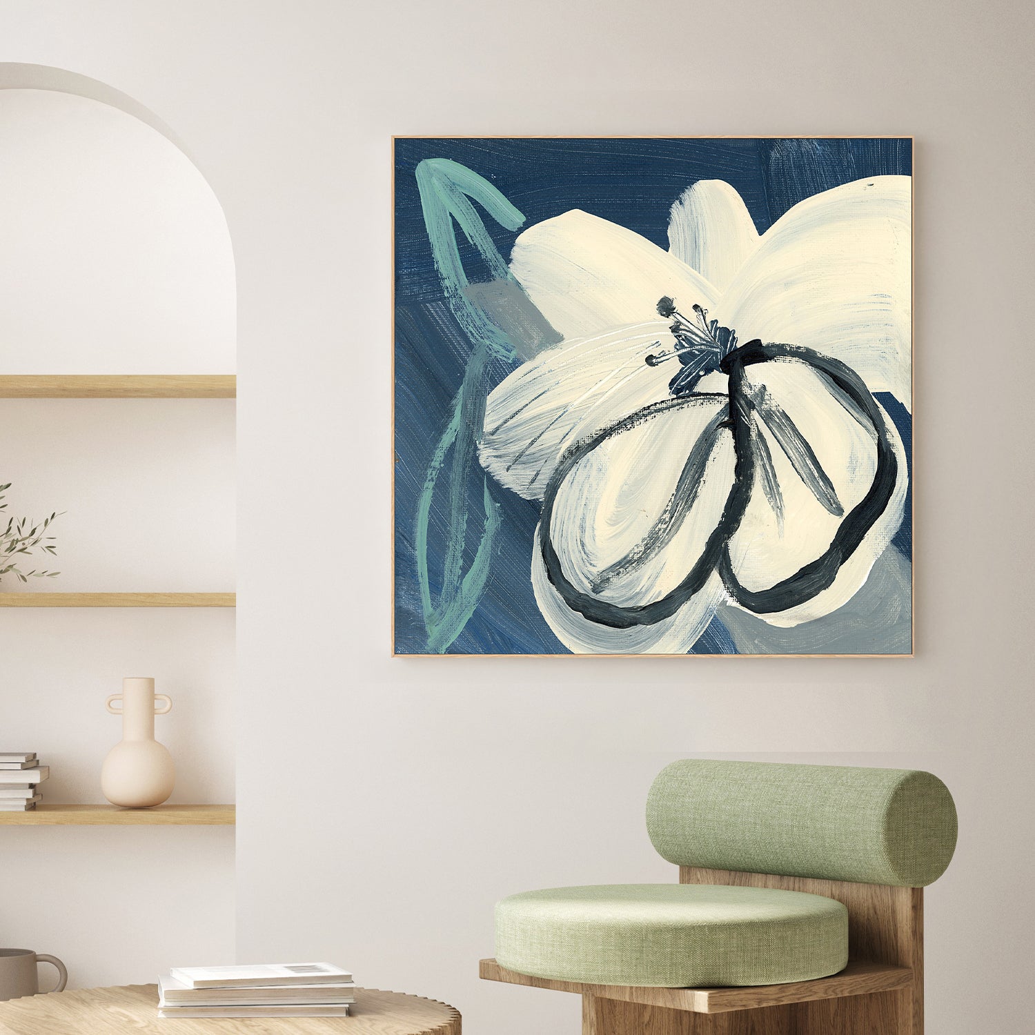 wall-art-print-canvas-poster-framed-Navy Cream Floral-2