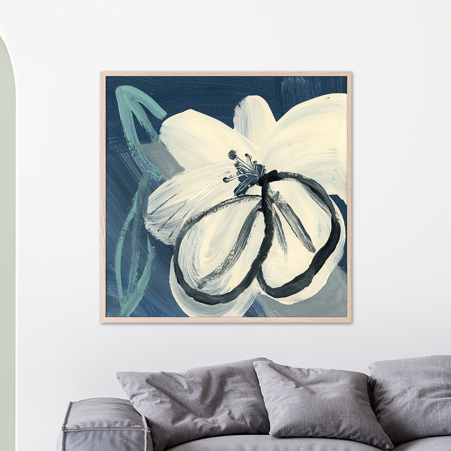 wall-art-print-canvas-poster-framed-Navy Cream Floral-7