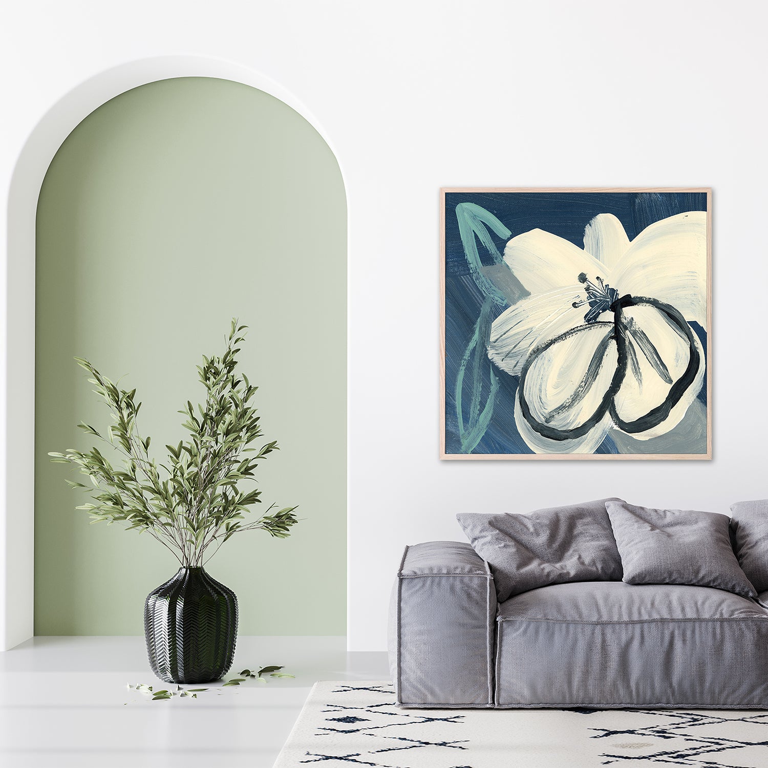 wall-art-print-canvas-poster-framed-Navy Cream Floral-8