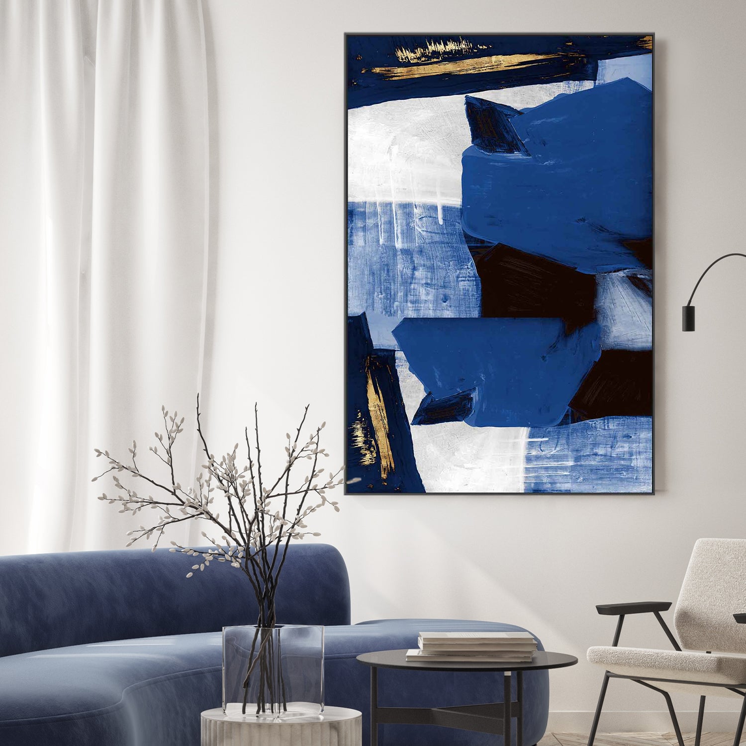 wall-art-print-canvas-poster-framed-Navy Gold Shapes, Style B-2