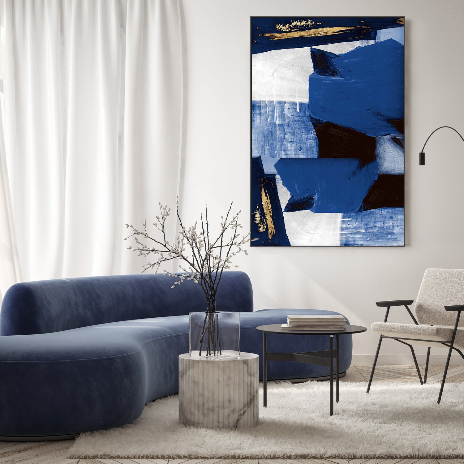 wall-art-print-canvas-poster-framed-Navy Gold Shapes, Style B-7