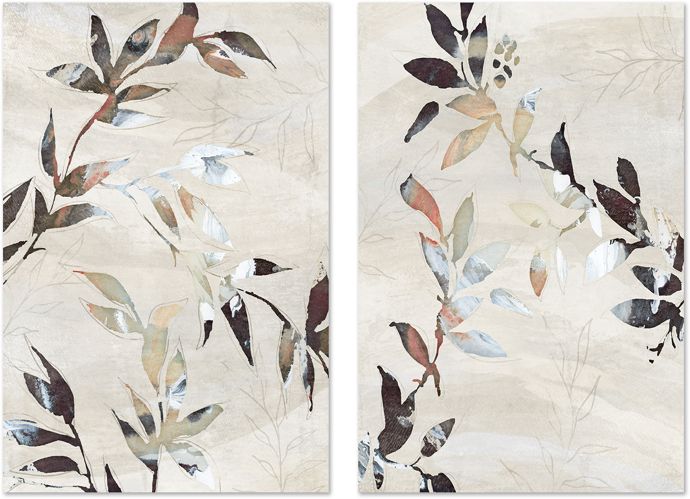 wall-art-print-canvas-poster-framed-Neutral Botanical, Style E & F, Set of 2 , By Nina Blue-1