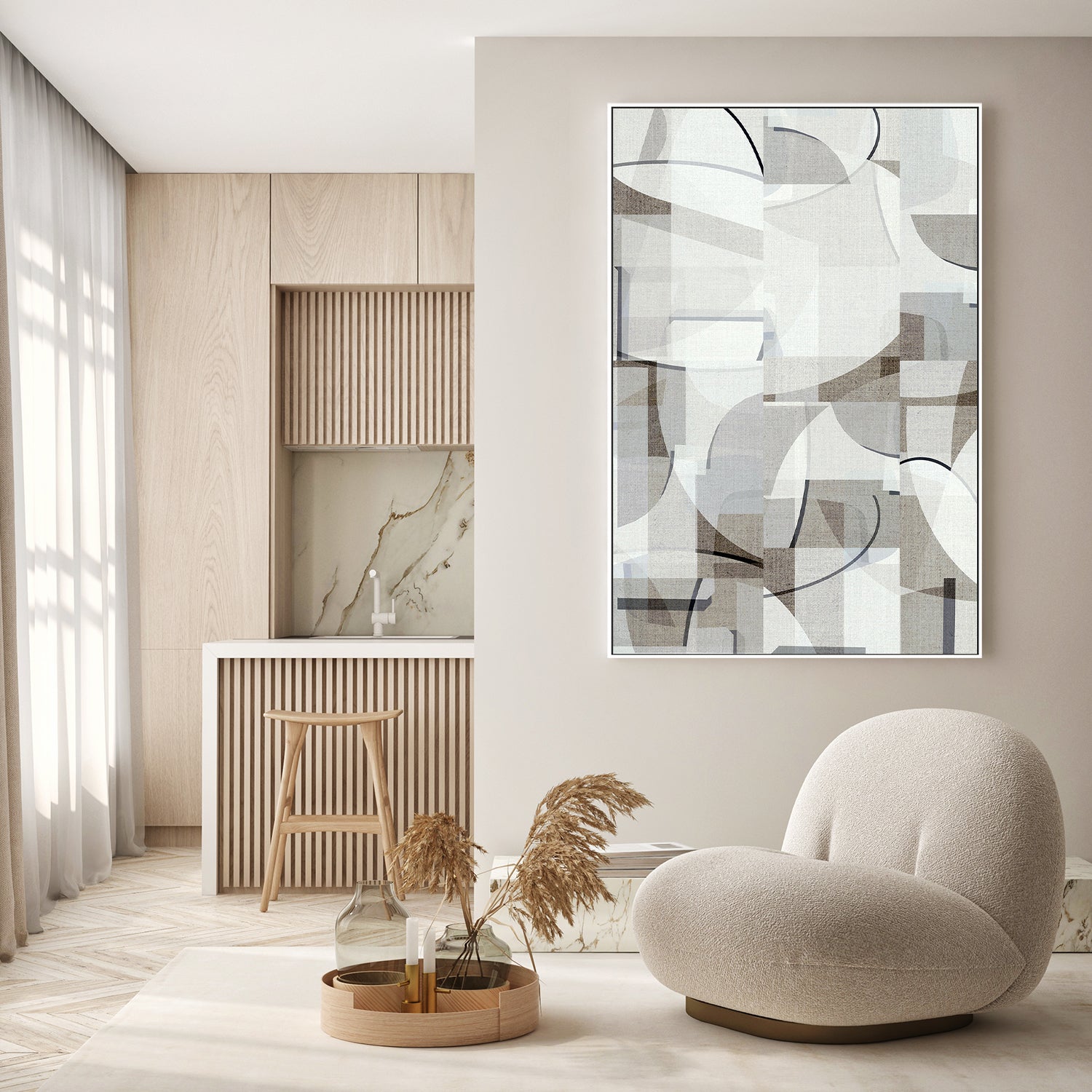 wall-art-print-canvas-poster-framed-Neutral Curves, Style G-7