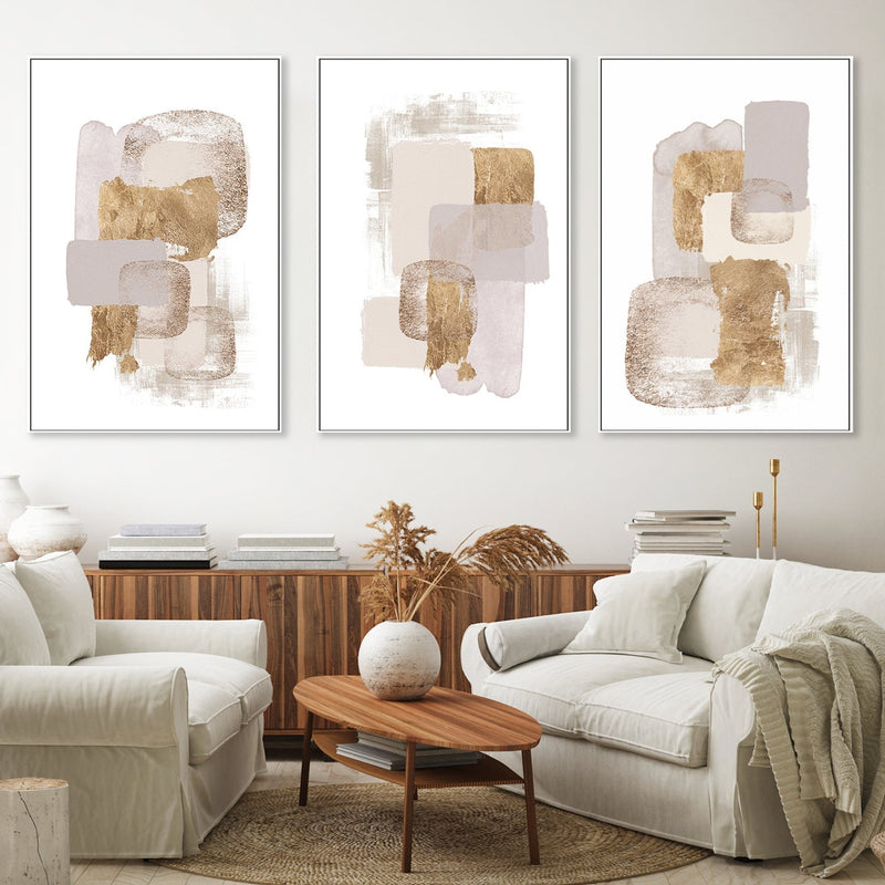 wall-art-print-canvas-poster-framed-Neutral Gold, Style A, B & C, Set Of 3 , By Sally Ann Moss-GIOIA-WALL-ART