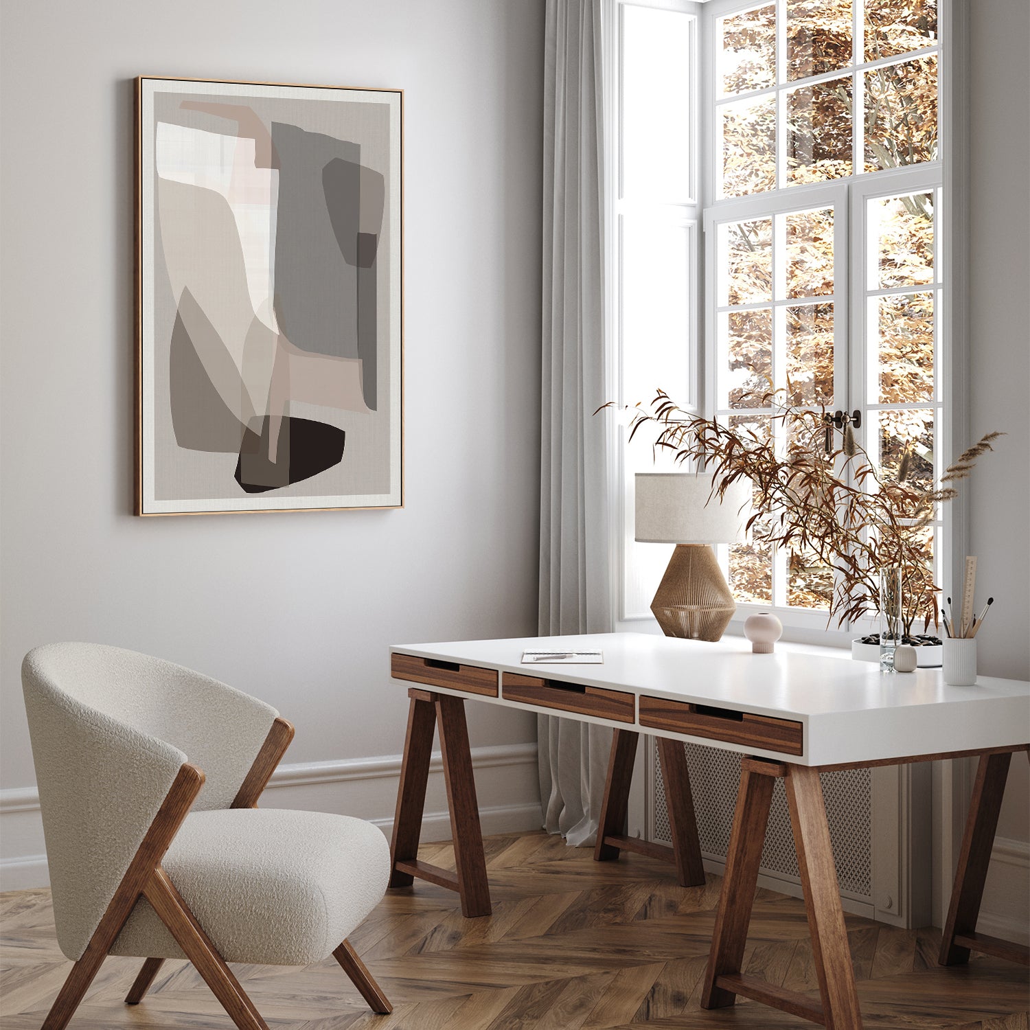 wall-art-print-canvas-poster-framed-Neutral Shapes, Style A-7