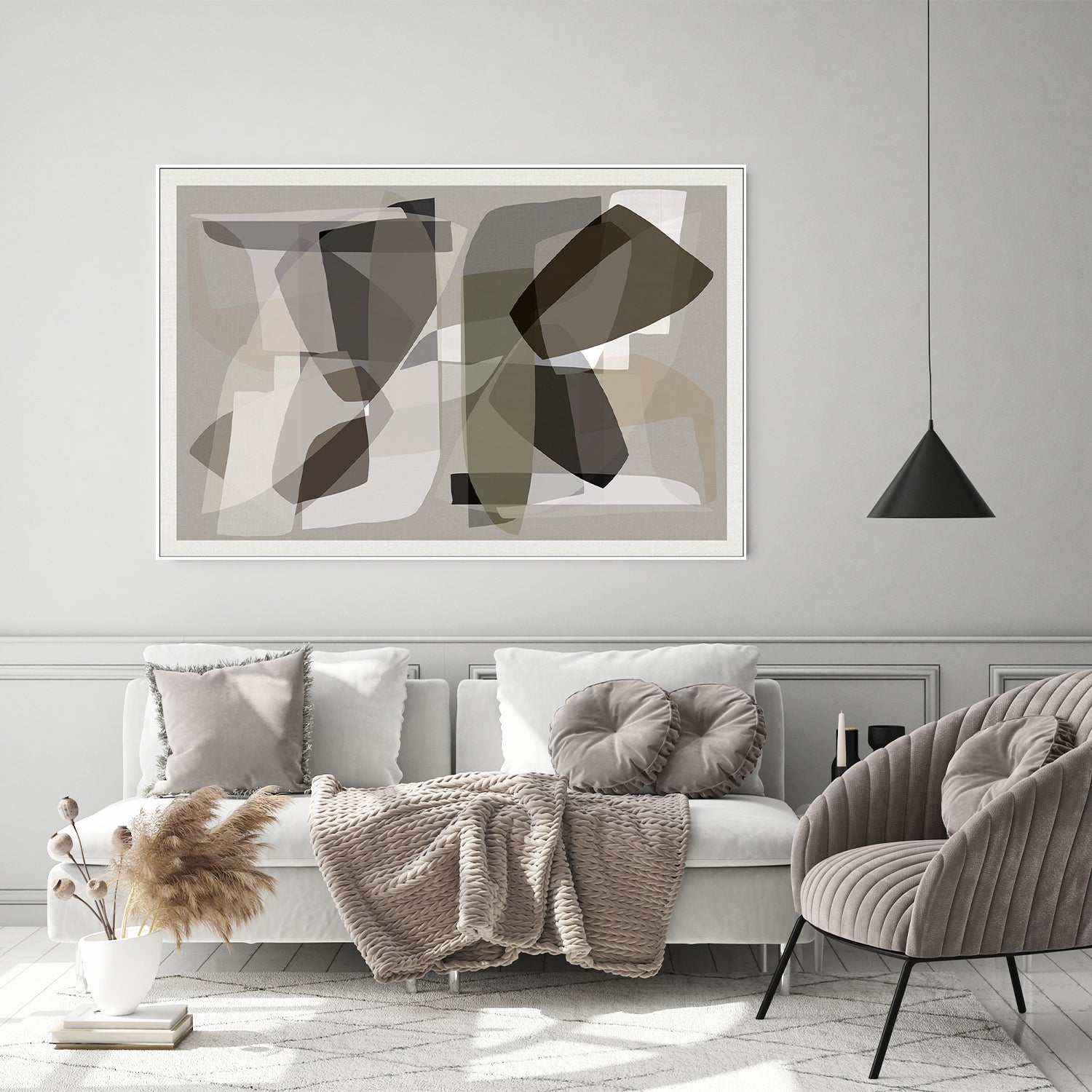 wall-art-print-canvas-poster-framed-Neutral Shapes, Style F-7
