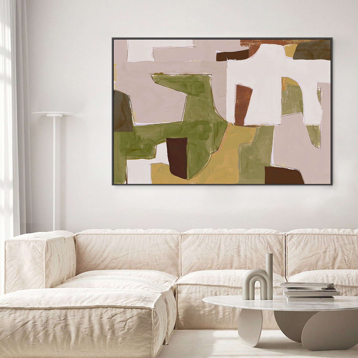 wall-art-print-canvas-poster-framed-New Jigsaw, Dusty Pink and Warm Green-2