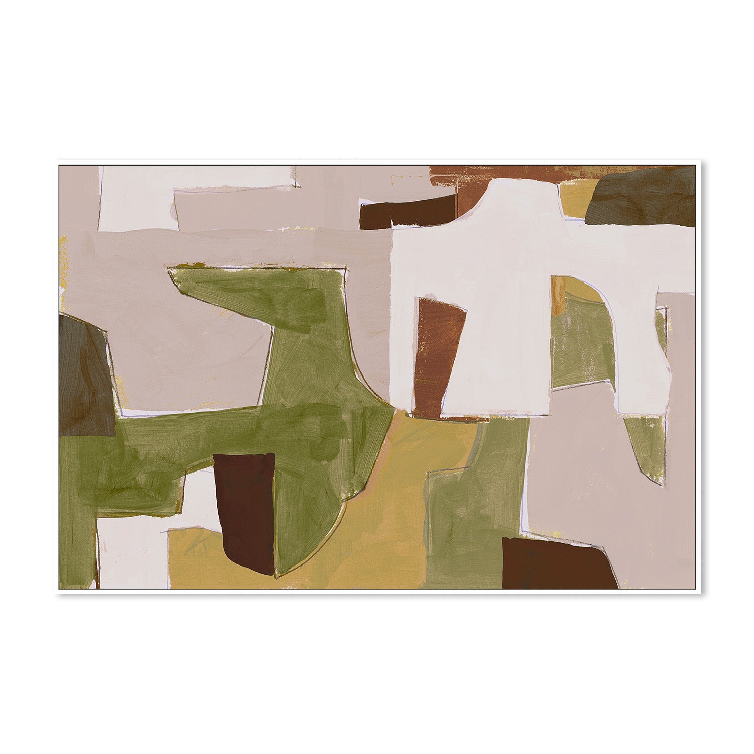 wall-art-print-canvas-poster-framed-New Jigsaw, Dusty Pink and Warm Green-5