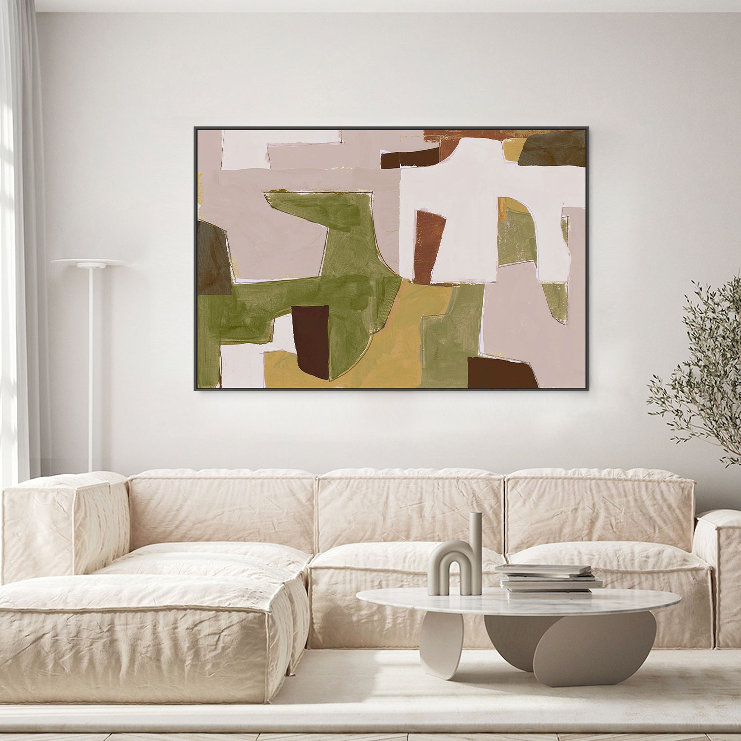wall-art-print-canvas-poster-framed-New Jigsaw, Dusty Pink and Warm Green-7