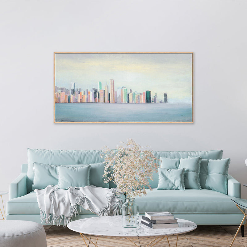 wall-art-print-canvas-poster-framed-New York Skyline Blue-by-Julia Purinton-Gioia Wall Art