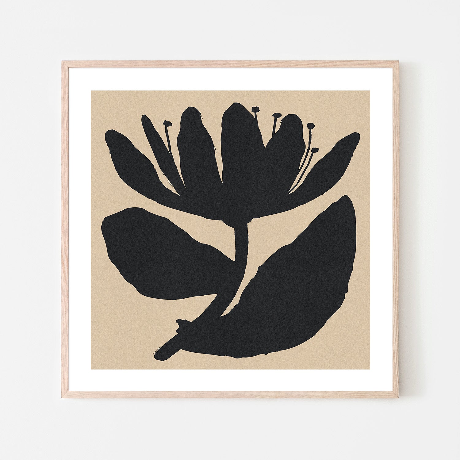 wall-art-print-canvas-poster-framed-Open Black Flower On Beige-6