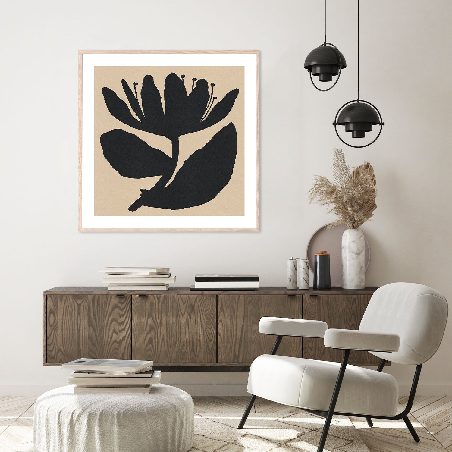 wall-art-print-canvas-poster-framed-Open Black Flower On Beige-9
