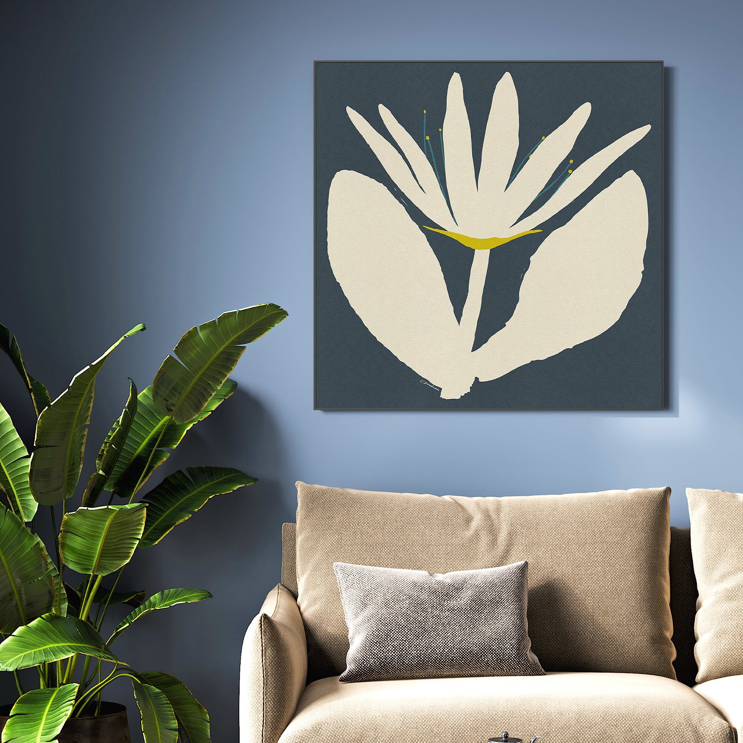 wall-art-print-canvas-poster-framed-Open Cream Flower On Blue-2