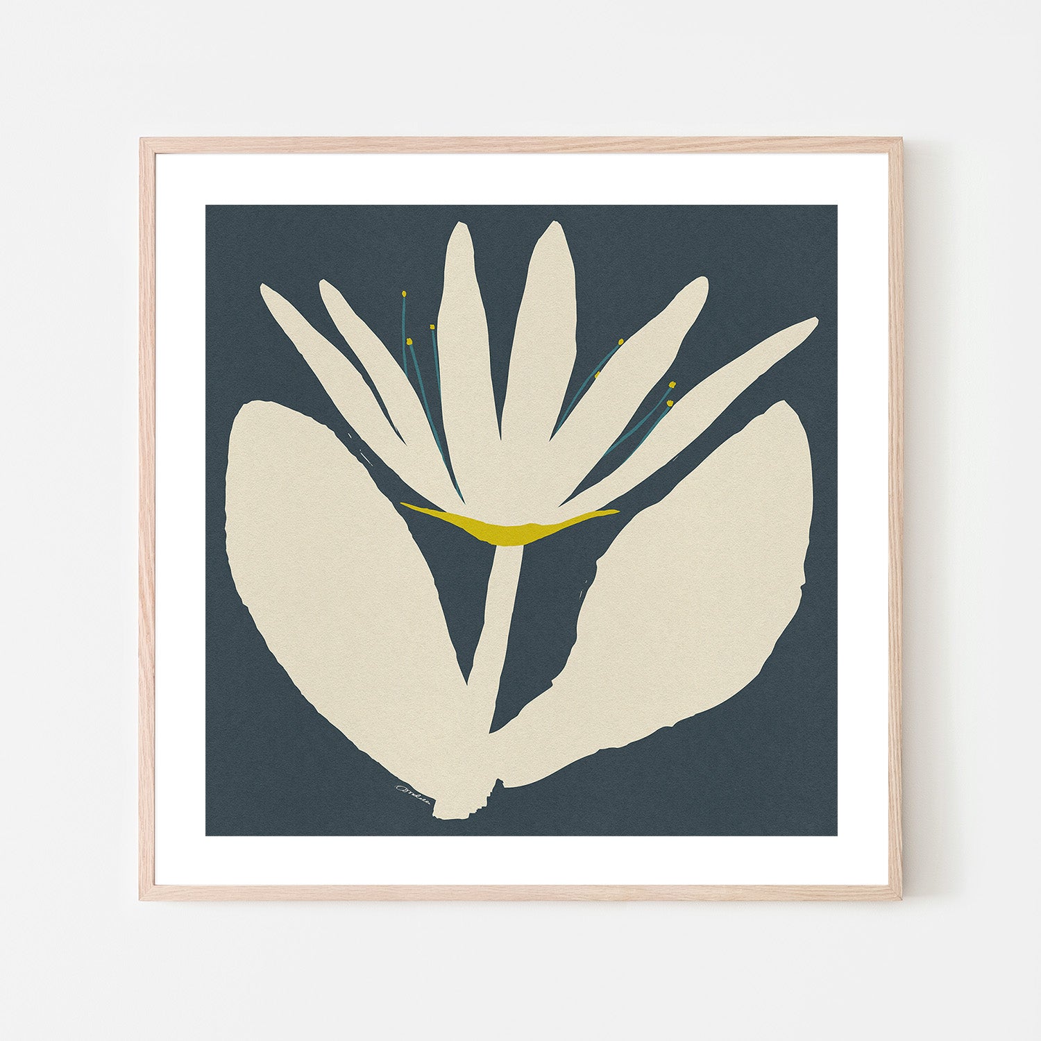 wall-art-print-canvas-poster-framed-Open Cream Flower On Blue-6