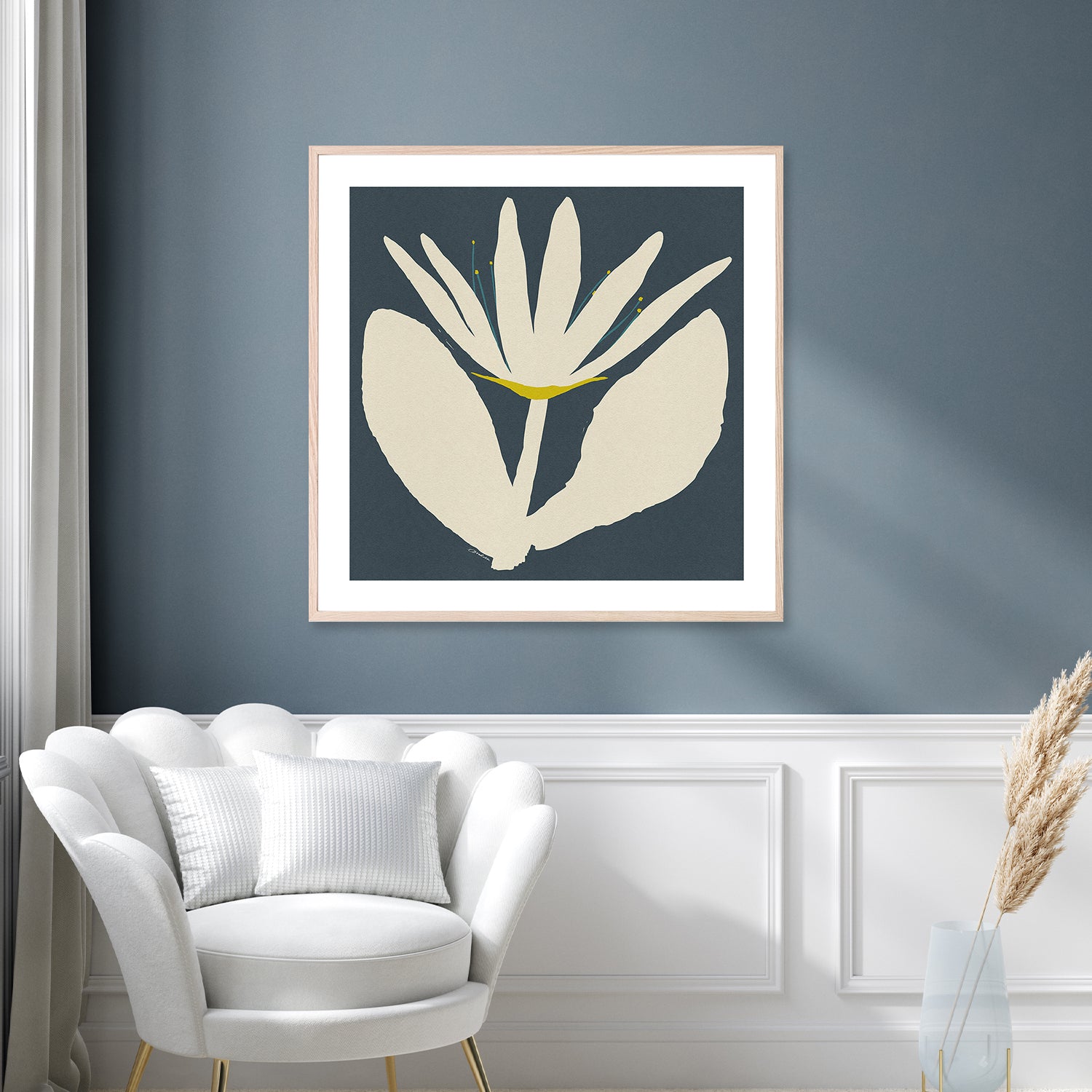 wall-art-print-canvas-poster-framed-Open Cream Flower On Blue-8