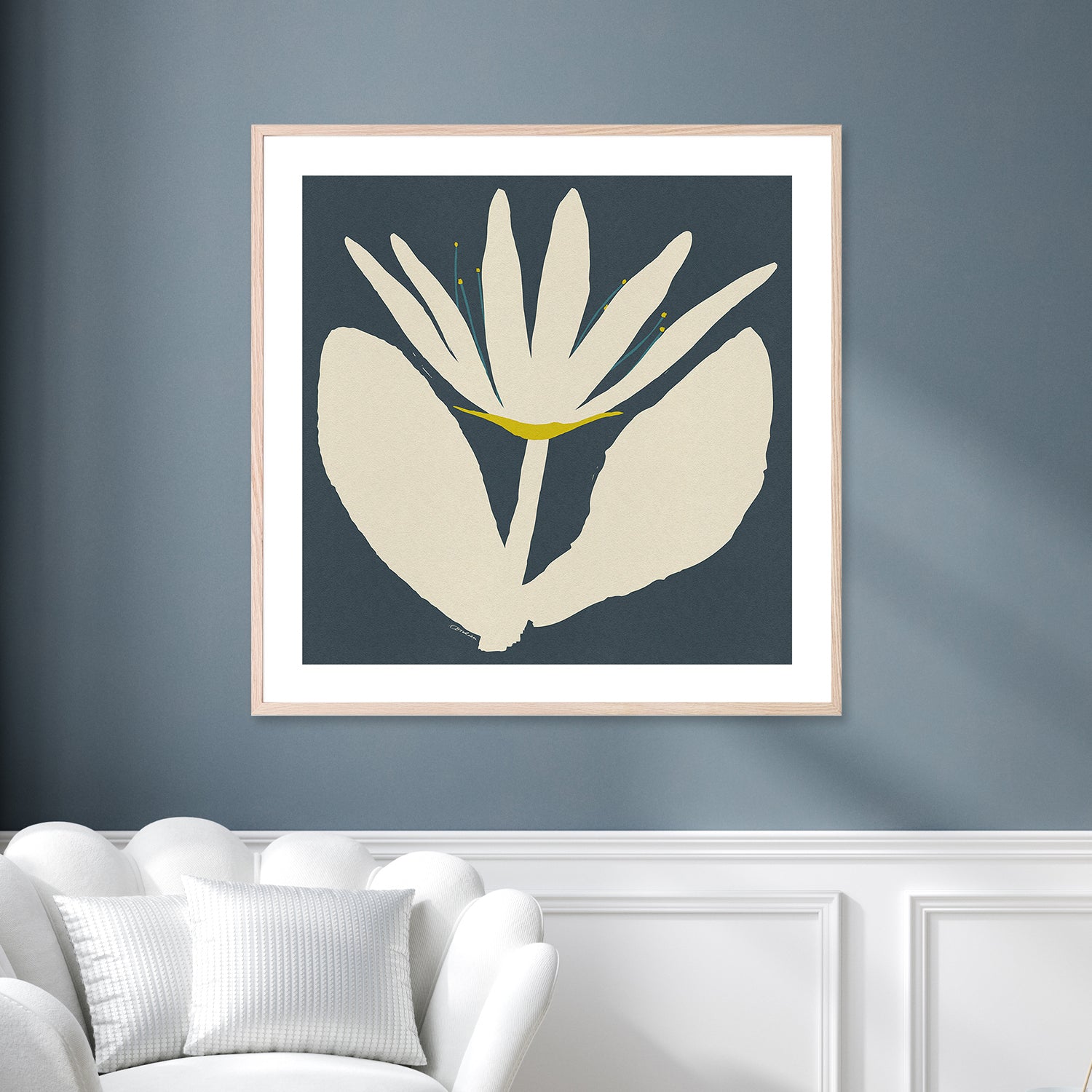 wall-art-print-canvas-poster-framed-Open Cream Flower On Blue-9