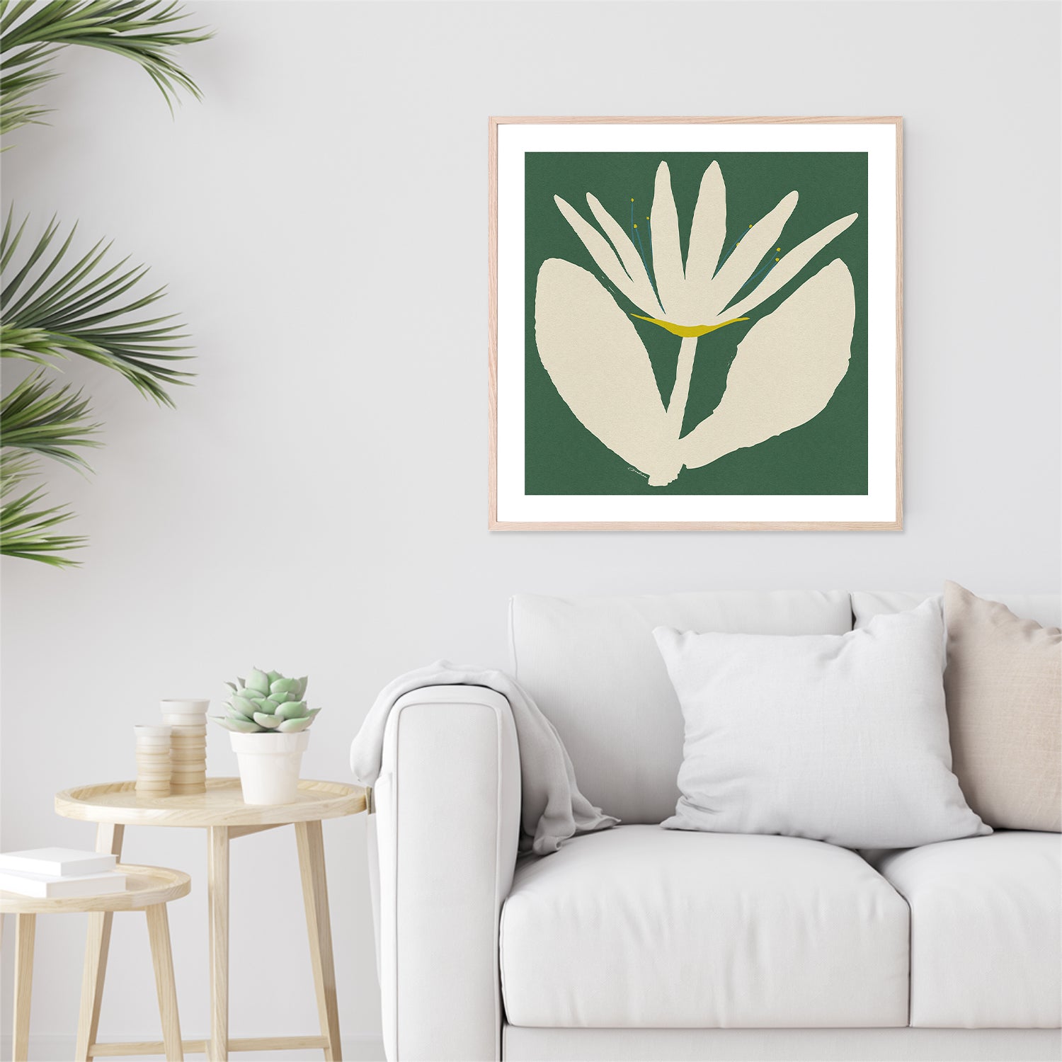 wall-art-print-canvas-poster-framed-Open Cream Flower On Green-9