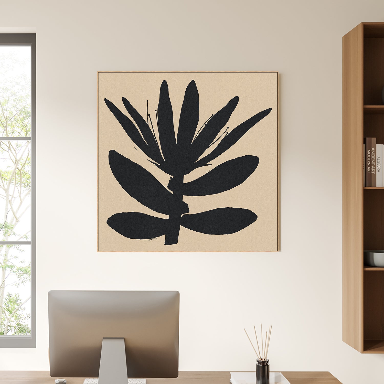 wall-art-print-canvas-poster-framed-Open Narrow Petals Flower On Beige-2