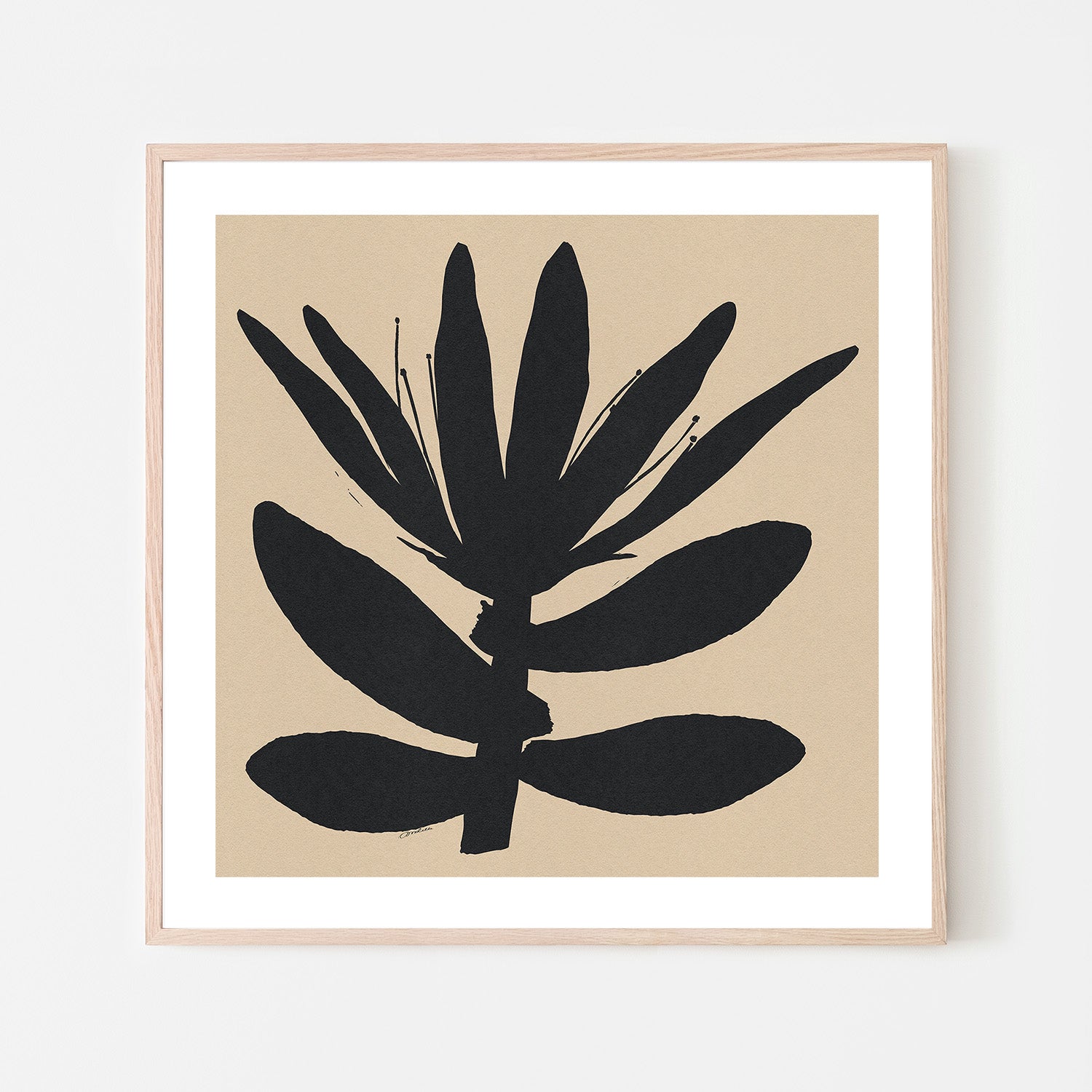 wall-art-print-canvas-poster-framed-Open Narrow Petals Flower On Beige-6