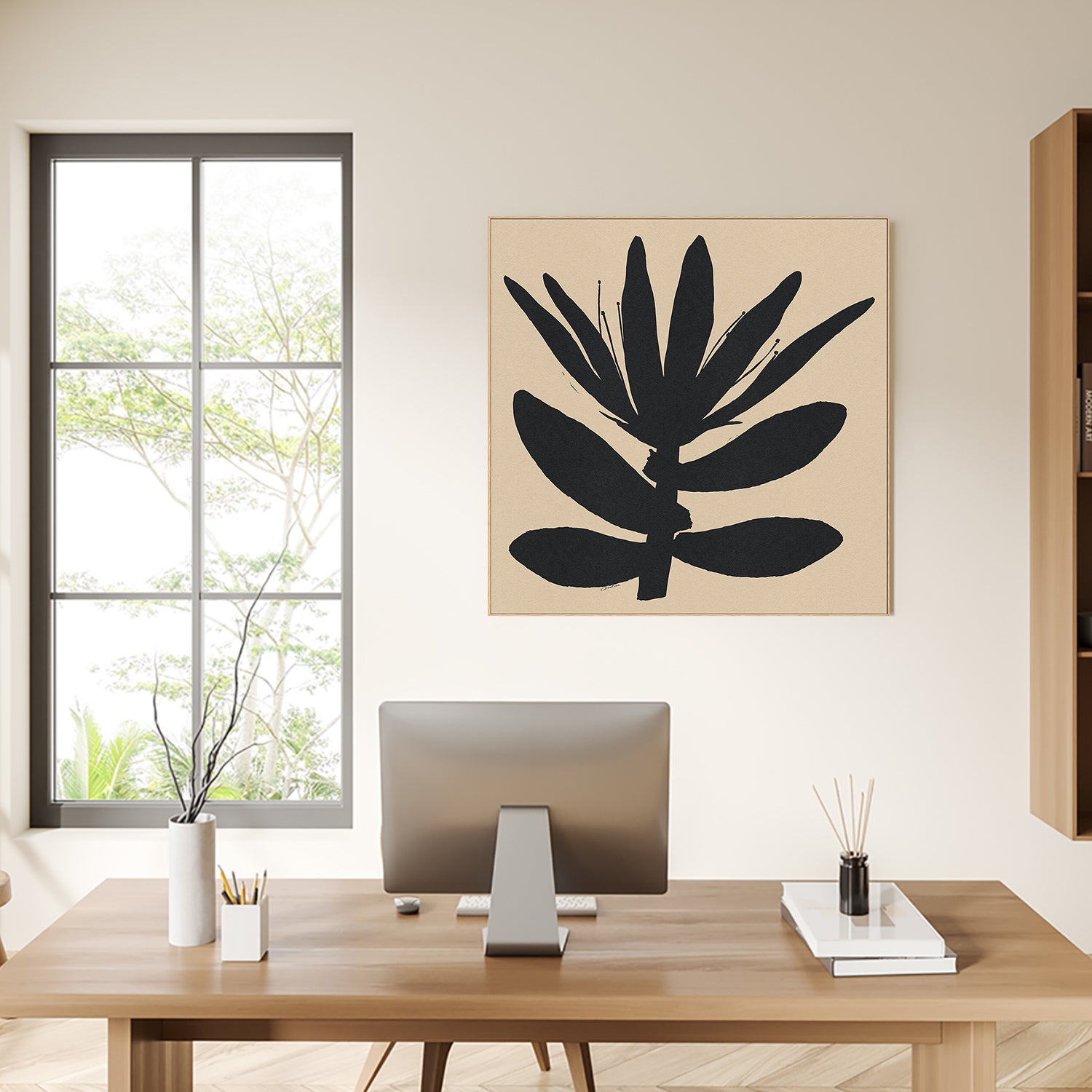 wall-art-print-canvas-poster-framed-Open Narrow Petals Flower On Beige-7