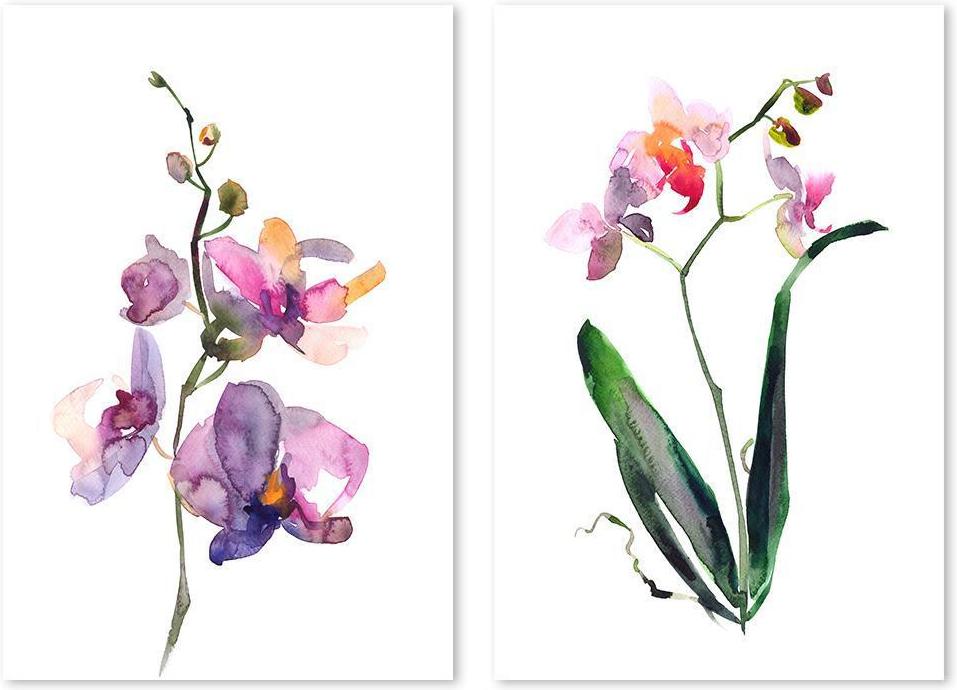 wall-art-print-canvas-poster-framed-Orchid Painting, Watercolour Style, Set Of 2-by-Gioia Wall Art-Gioia Wall Art