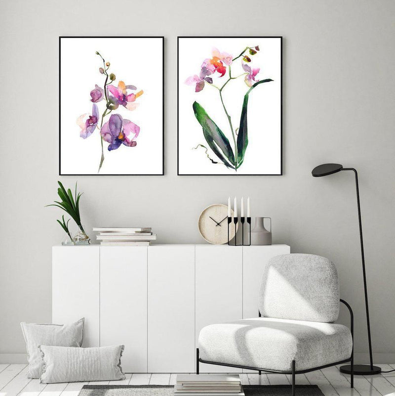 wall-art-print-canvas-poster-framed-Orchid Painting, Watercolour Style, Set Of 2-by-Gioia Wall Art-Gioia Wall Art