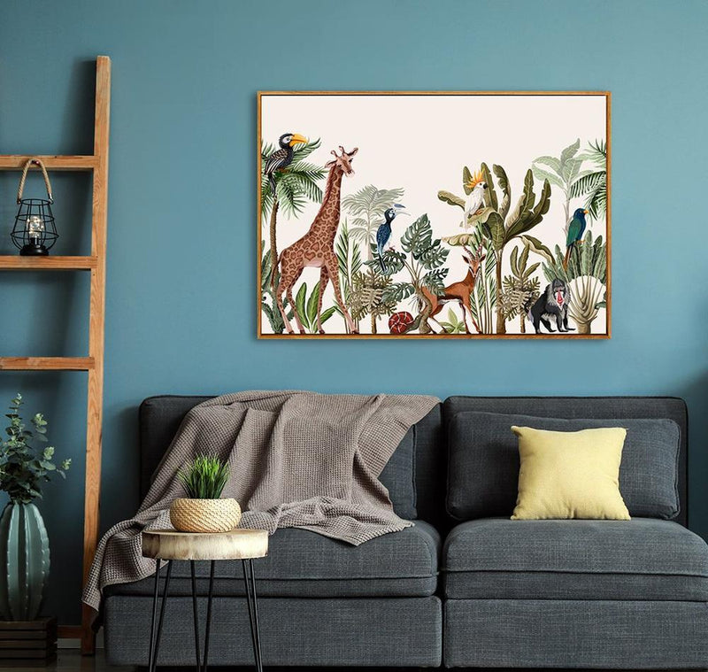 wall-art-print-canvas-poster-framed-Palm, Banana And Jungle Animals, Vintage Style-by-Gioia Wall Art-Gioia Wall Art