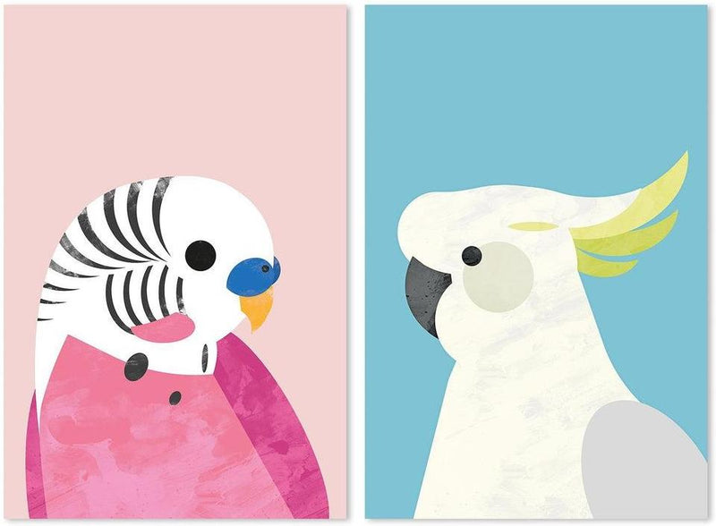 wall-art-print-canvas-poster-framed-Parrot And Budgie, Set Of 2, Style B , By Dan Hobday-by-Dan Hobday-Gioia Wall Art