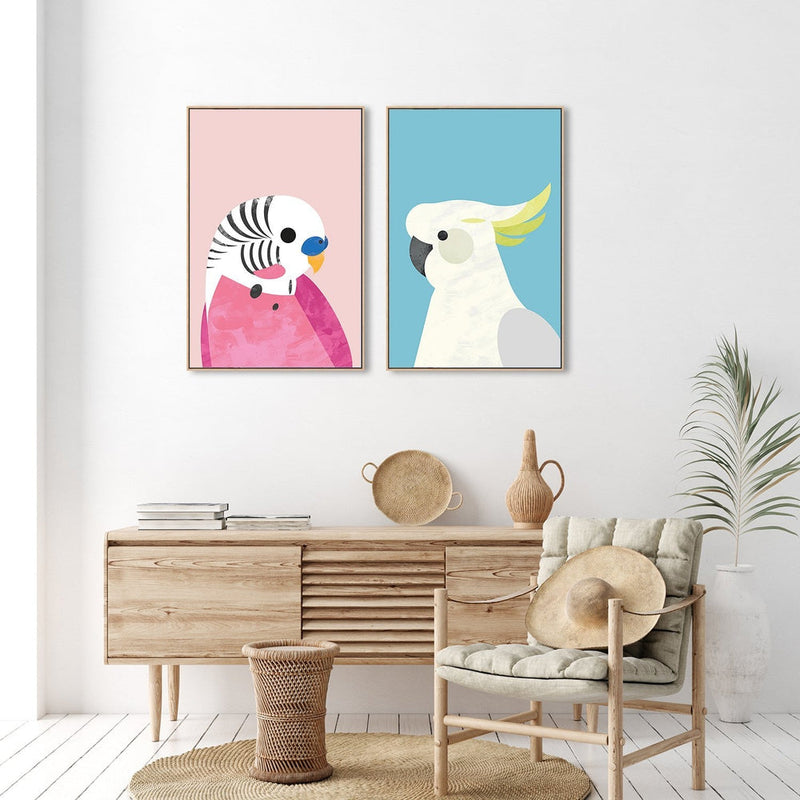 wall-art-print-canvas-poster-framed-Parrot And Budgie, Set Of 2, Style B , By Dan Hobday-by-Dan Hobday-Gioia Wall Art