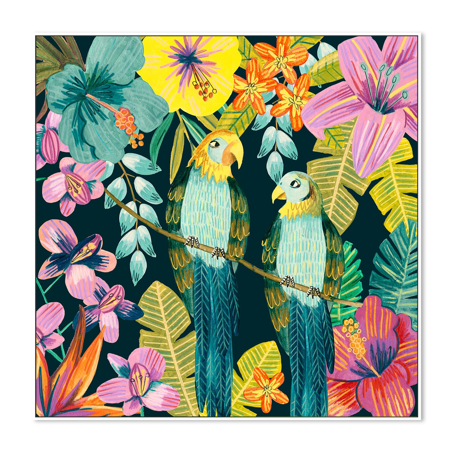 wall-art-print-canvas-poster-framed-Parrots Tropical Floral Jungle-5