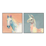 wall-art-print-canvas-poster-framed-Pastel Horse & Llama, Set Of 2 , By Avery Tilmon-GIOIA-WALL-ART