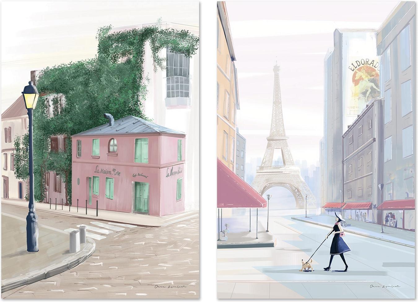 wall-art-print-canvas-poster-framed-Monmarte Paris Morning Walk, Set Of 2 , By Omar Escalante-GIOIA-WALL-ART