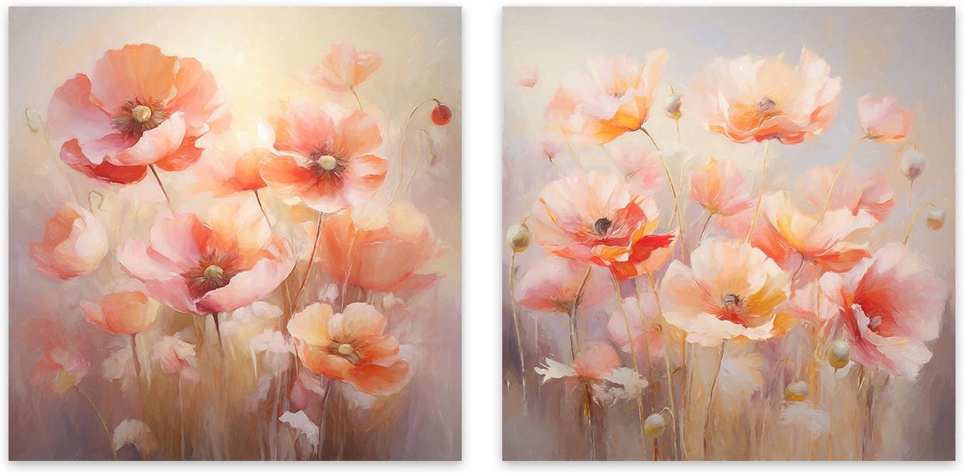 wall-art-print-canvas-poster-framed-Peach Fuzz Poppies , Style A & B, Set Of 2 , By Accent Art Studio-1
