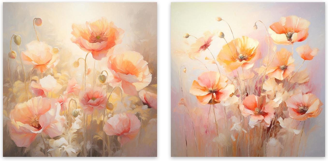 wall-art-print-canvas-poster-framed-Peach Fuzz Poppies , Style C & D, Set Of 2 , By Accent Art Studio-1