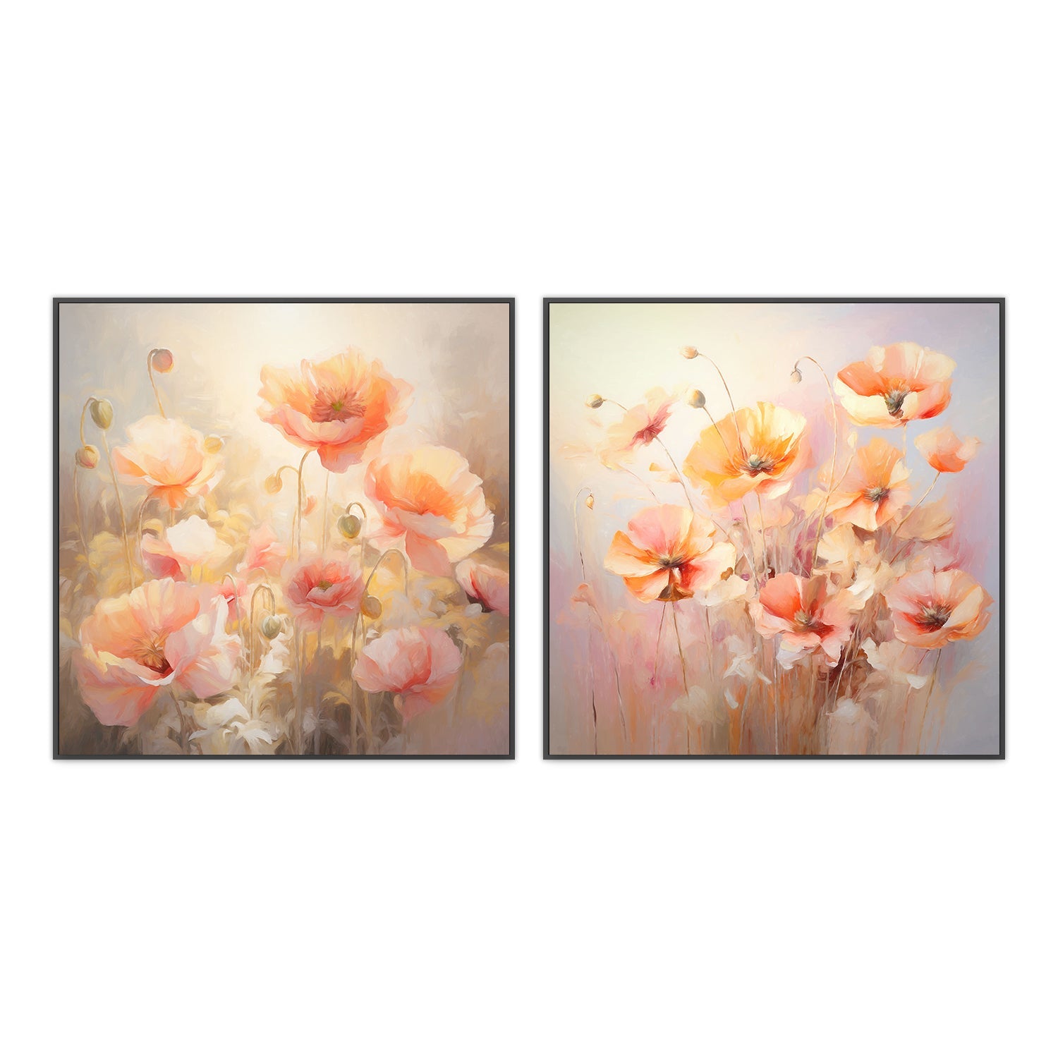 wall-art-print-canvas-poster-framed-Peach Fuzz Poppies , Style C & D, Set Of 2 , By Accent Art Studio-3