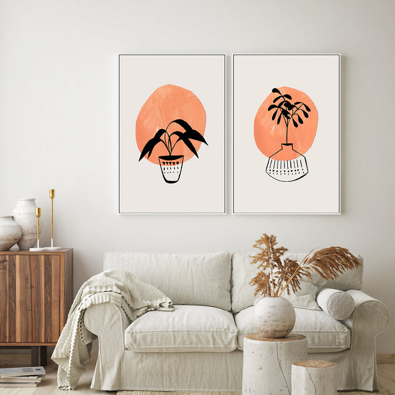 wall-art-print-canvas-poster-framed-Peach Vases, Set Of 2 , By Ejaaz Haniff-GIOIA-WALL-ART