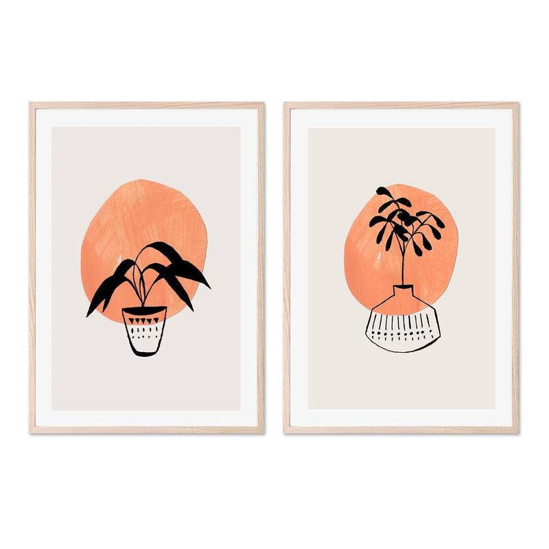 wall-art-print-canvas-poster-framed-Peach Vases, Set Of 2 , By Ejaaz Haniff-GIOIA-WALL-ART