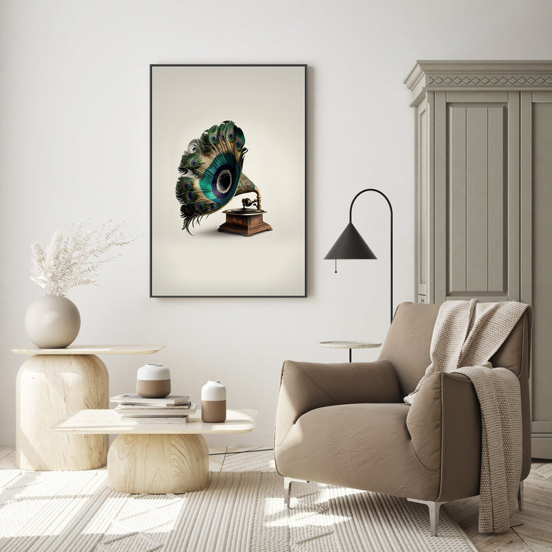 wall-art-print-canvas-poster-framed-Peacock Gramaphone-GIOIA-WALL-ART