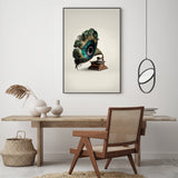 wall-art-print-canvas-poster-framed-Peacock Gramaphone-GIOIA-WALL-ART
