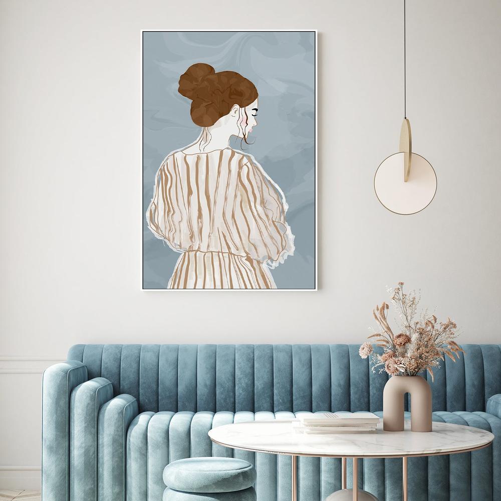 wall-art-print-canvas-poster-framed-Pensive Woman Striped Dress-9